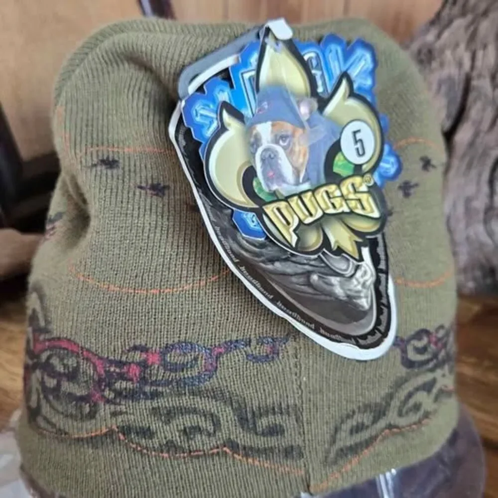 Pugs Gear Olive Green Premium Knit Beanie Hat Sacred Heart Tattoo Graphic